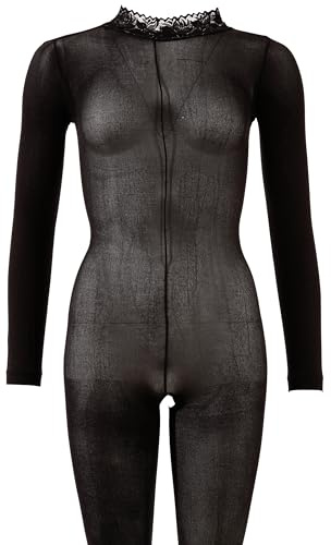 NO:XQSE Ouvert-Catsuit - erotischer Neckholder-Body für Frauen, Kragen mit floraler Spitze und offenem Schritt