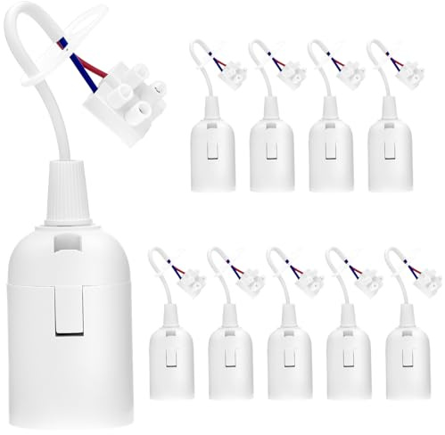 QWORK® 10 Stück Lampenfassung E27, Lampenfassung mit Kabel,Renovierfassung Lampenhalterung 4 A 250V, für Bauarbeiten, Küche, Wohnzimmer, Weiß