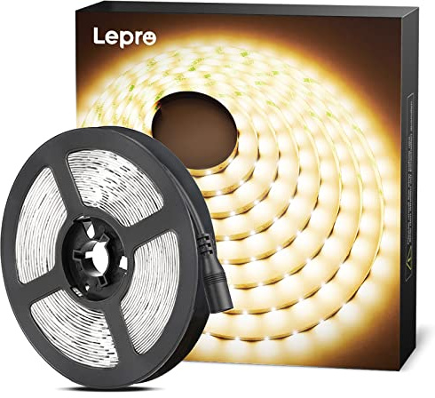 Lepro LED Strip Warmweiss, 5M LED Streifen 12V Selbstklebend, Band mit 300 Stück 2835 LEDs 2300 Lumen, 3000K Warmweiß Leiste, Weiß DIY Lichtband für Innen Heim Küche Deko, kein Netzteil