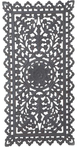 MARRAKESCH Wandbild Wanddeko aus Holz 90cm Gross Ornament Bodhi als Orientalische Dekoration Shabby Grau