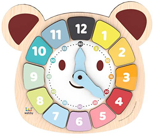 Webby Montessori Holzuhr für Kinder – Lernuhr aus Holz zum Formen Sortieren, Uhrzeit lernen und Farben entdecken. Pädagogisches Kinder Spielzeug Puzzle, wooden puzzle, puzzles kinder, puzzle ab 3 jahr