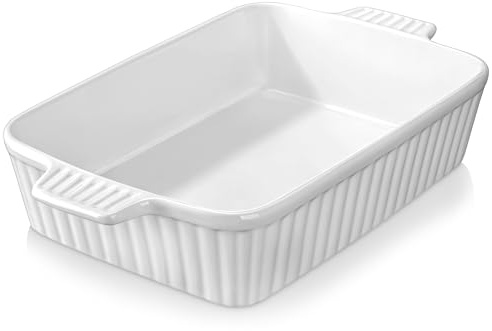 MALACASA Auflaufform Groß, 40 cm Rechteckig Ofenform mit Griffen für 4-6 Personen(4 L), Tiefe Baking Dish aus Keramik für Lasagne, Braten & Aufläufe, Ofen- & Spülmaschinenfest, Weiß, Serie Bake