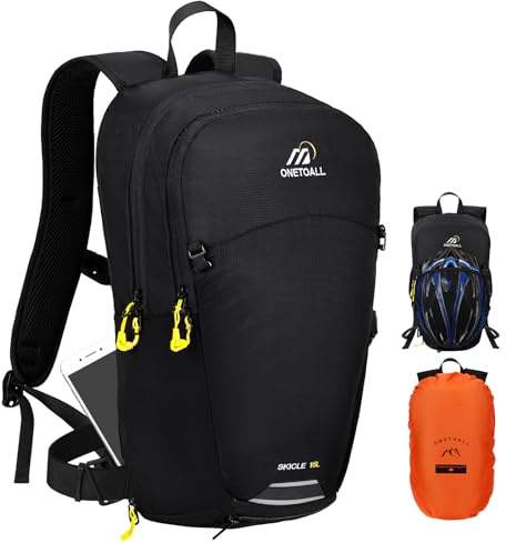 ONETOALL Fahrradrucksack 15L/20L Wasserdicht, Wanderrucksack mit Helmnetz und Regenschutz, Skirucksack Herren Klein mit Abnehmbarem Bauchgürtel zum Skifahren Wandern Radfahren Tagestour Alltag
