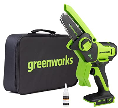 Greenworks 24V Mini-Kettensäge 4-Zoll (10 cm) kabellose Akku-Kettensäge ohne Akku und Ladegerät, 7,8 m/s Kettengeschwindigkeit Elektro-Kettensäge für Baumzweige, Gartenarbeiten, Hof und Haushalt.
