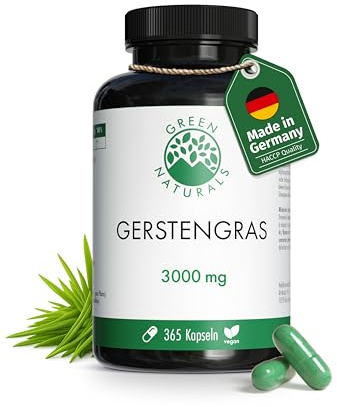 Green Naturals® Gerstengras Kapseln - natürlich & rein - Hochdosiert: 3.000 mg mit 10:1 Extrakt - 365 Kapseln (3 Monate) – Premiumqualität aus Deutschland – Vegan & laborgeprüft
