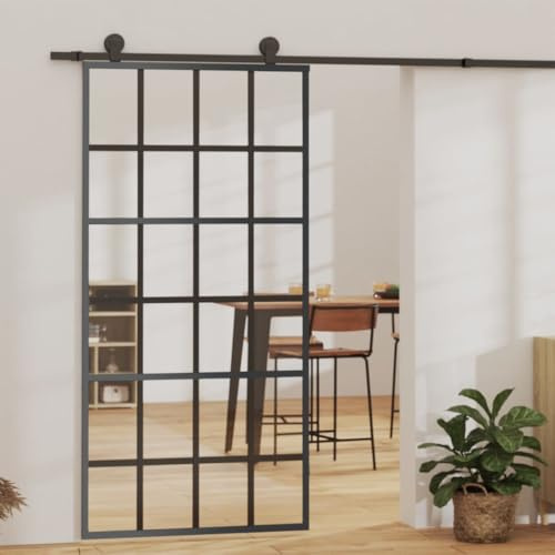 Refined Schiebetür mit Beschlag Glasschiebetür Glastür Glas Schiebe Tür Schiebetürsystem Laufschiene Schiebetürbeschlag ESG-Glas & Aluminium 102x205 cm