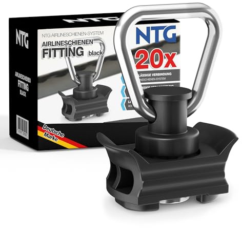 NTG Airlineschiene Fitting aus Kunststoff (20 Stück) | Airline Fitting mit 1000kg Bruchlast in Schwarz | Einfachendbeschlag für Zurrschienen | Flugösen zur Ladungssicherung in Anhänger & PKW