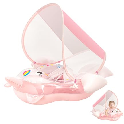 Schwimmring Baby mit Sonnendach Entfernbar ab 6-24 Monate,UPF50+, Rosa Einhorn Hai Schwimmhilfe Schwimmreifen Baby Pool Float with Canopy, aby Pool Float Ring für Kinder Mädchen 1-2 Jahre