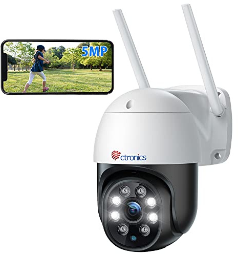 Ctronics 5MP Überwachungskamera Aussen WLAN, 2,4/5GHz Dualband WiFi PTZ IP Kamera Outdoor mit Personenerkennung, Automatische Verfolgung, Farbnachtsicht 20M, 355°/90°, IP66, TF/Cloud/PC (1 pcs)