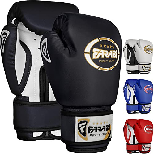 Farabi Sports Boxhandschuhe Kinder 4 oz Box Handschuhe MMA Muay Thai Kickboxen Sparring Boxsack Training Kinder Boxhandschuhe für Alter 5-10 Jahre (Black, 4-oz)