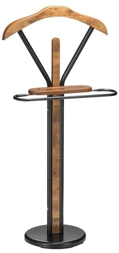 IDIMEX Herrendiener Fabio – Kleiderbügel, Hosenbügel und Ablage, stilvolles Design, Schwarz/Vintage. Ideal für Schlafzimmer, Metallgestell, runder Standfuß.