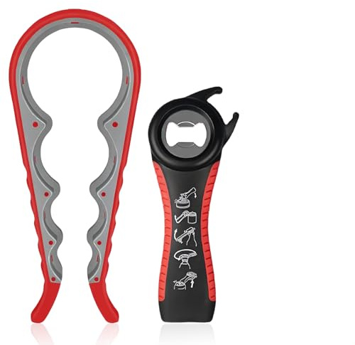 2 Stück Flaschenöffner, Dosenöffner mit Verschluss, 5-in-1 Deckelöffner Schraubgläser 4-in-1Glasöffner Schraubdeckelöffner, Drehverschlussöffner Hilfe Schwache Hände Arthritis