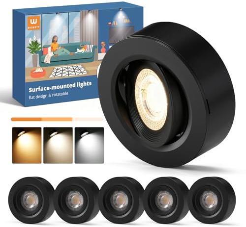 wowatt 6er Set Deckenspots Schwarz, 5.5W 550LM LED Aufbauspot Dimmbar Warmweiß 3000K Neutralweiß 4000K Kaltweiß 6000K, Aufbaustrahler Schwenkbar 30°, Spots Deckenleuchte Aufputz 92mmx30mm, Kunststoff