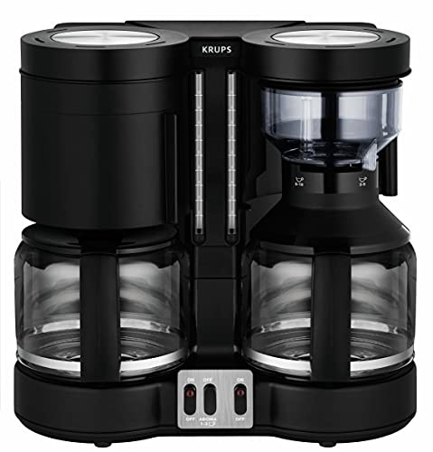 KRUPS Filterkaffeemaschine Duothek Plus, Kombiautomat, 2 unabhängige Brühsysteme, Kaffee und Tee, 2 x 10 Tassen, 2 Schwenkfilter mit Tropfverschluß, 2 separate Wasserstandsanzeigen, Schwarz, KM8508
