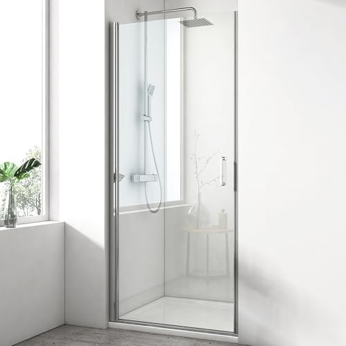 EMKE Duschtür 90x195 cm Pendeltür mit 6 mm ESG-Sicherheitsglas Duschabtrennung für Nische Schwingtür Duschwand mit Drehfunktion Bad