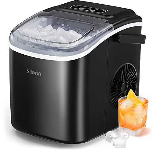 Silonn Eiswürfelmaschine, 9 Eiswürfel in 6 Minuten, 12 kg in 24 Stunden, selbstreinigender Eiswürfelbereiter mit 2 Eiswürfelgrößen für Küche, Büro, Bar und Party, Schwarz
