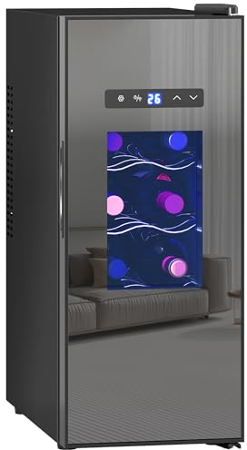 HOMCOM Weinkühlschrank Kompressor 12 Flaschen 30L Getränkekühlschrank, Flaschenkühlschrank 8-18°C mit Verstellbar Regal, Touchscreen, Glastür, LED-Beleuchtung, Schwarz