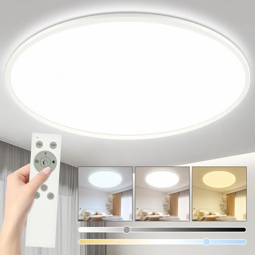 YIFMOO 40W LED Deckenleuchte Dimmbar, Ø50CM Deckenlampe mit Fernbedienung | 3000-6500K Modern Ultra Dünn, Rund Deckenleuchten Flach Dimmbar für Wohnzimmer Schlafzimmer Kinderzimmer Büro Küche, Weiß