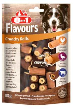 8in1 Flavours Crunchy Rolls Hundesnacks, 85 g | Knusprige Leckerlis für Hunde | mit Hähnchenbrust, Entenbrust oder Rindfleisch