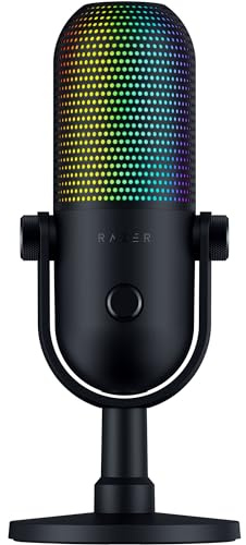 Razer Seiren V3 Chroma - RGB-USB-Mikrofon mit Tap-to-Mute (Reaktive Beleuchtung, Supernieren-Kondensator-Mikrofon, Digitaler Verstärkungsbegrenzer und integrierter Schockdämpfer) Schwarz
