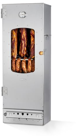 KAISER COMPANY '100' Hochwertiger Räucherofen/Räucherschrank aus Edelstahl - Holzbefeuerung I Tragbarer Smoker 110 cm I Perfekt zum Räuchern I Passen bis zu 15kg Fleisch I mit Zubehör I NICHTROSTEND