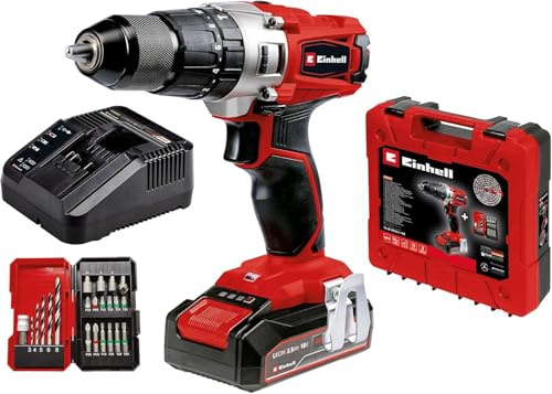 Einhell Akku-Schlagbohrschrauber TE-CD 18/2 Li-i +22 (1x2,5Ah) Power X-Change (Li-Ion, 18 V, 44 Nm, 2-Gang-Getriebe, inkl. 2,5 Ah Akku, Schnellladegerät, 22-tlg. Bit-Box und Koffer)