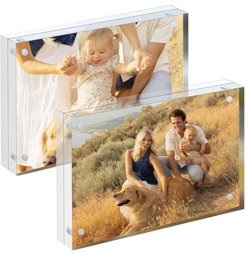 twirush 2 Stück Acryl Bilderrahmen 13x18 cm, Transparente Rahmenloser Bilderrahmen Set, Magnetischer Doppelseitiger Tischbilderrahmen, Freistehend, Geschenk für Familie und Freunde