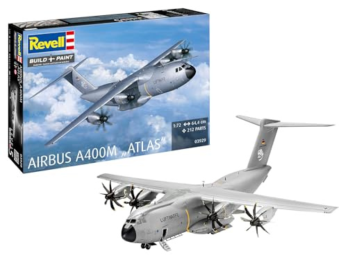 Revell Modellbausatz Airbus A400M Atlas I Flugzeugmodellbausatz I Maßstab 1:72 I 64,4 cm I Unlackiert I Detaillierte Nachbildung des Militärtransporters I Modellbaukit für Fortgeschrittene