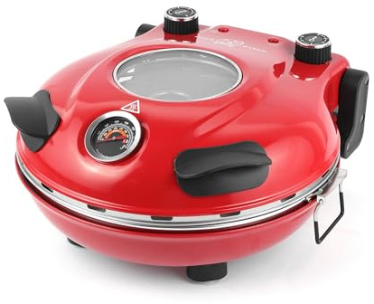 KLAIF Elektrischer Pizzaofen für die Arbeitsplatte mit 31 cm Keramikstein, zwei einstellbare Temperaturregler, 420 °C, 1200 Watt, Rot