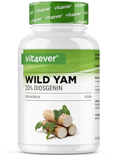 Wild Yam Wurzel Extrakt - 365 Wechseljahre Kapseln - Original Mexican Wild Yamswurzel - Hochdosiert mit 880 mg Extrakt (davon 176mg Diosgenin) je Tagesdosis - Frauen 40+ - Laborgeprüft Vegan