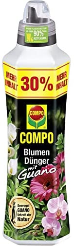 COMPO Blumendünger mit Guano für alle Zimmerpflanzen, Balkonpflanzen und Terrassenpflanzen, Spezial-Flüssigdünger, 1,3 Liter