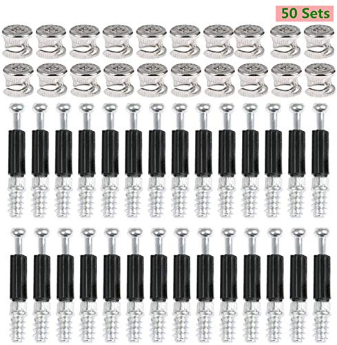 BUYGOO 50 Paar Exzenter Möbelverbinder Rastex 15 - Möbelverbinder Schrankverbinder, Zinkdruckguss vernickelt Möbelschrankverbinder Ø15mm Passschraube Exzenternocken und Bolzen Passdübel M6 x 45mm
