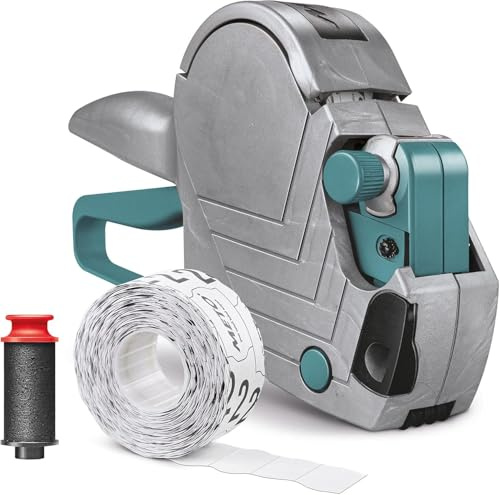 Original Meto Basic S Preisauszeichner Set - Preis (1-zeilig, 6-stellig für 22 x 12 mm Etiketten, sofort einsatzbereit), 1x Handauszeichner, silber-teal