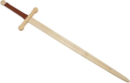BestSaller 1007 Ritter Zweihand-Schwert, Holz Natur, 107 cm, Griff mit braunem Kunstleder umwickelt