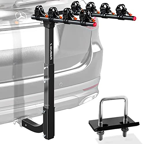 IKURAM Fahrradträger für 4 Fahrräder, Anhängerkupplung, doppelt faltbar, für Autos, LKWs, SUVs und Minivans mit 5,1 cm Anhängerkupplungsempfänger