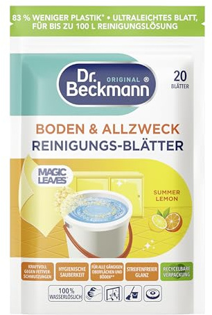 Dr. Beckmann Allzweck Reinigungs-Blätter | Summer Lemon | 20 Stk. | Wasserlösliche Blätter | Vordosiert & platzsparend | Für die tägliche Oberflächenreinigung