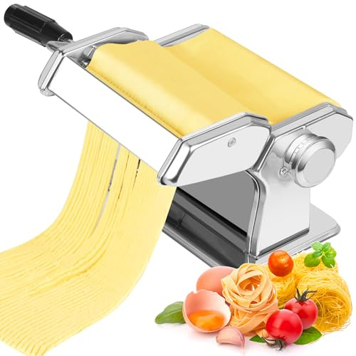 Alyoen Nudelmaschine, Pasta Maker, Aluminiumlegierung Pastamaschine mit 9 Einstellbaren Stärkeeinstellungen und 2 Schneidern, Nudelmaschine Manuell für Nudeln, Spaghetti, Fettuccine, Lasagna