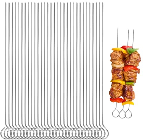 50 Stück Rouladenspieße, Länge 25 cm Schaschlikspieße Edelstahl, Grillspieß Fleischspieße Wiederverwendbare, Rouladennadeln aus Edelstahl mit Grifföse und Scharfer Spitze, Fleischspieße Rostfrei