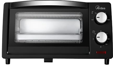 ARDES - AR6211B Elektrischer Kleinbackofen Fassungsvermögen 10 Liter Mit Innenbeleuchtung Regulierbarem Thermostat und Timer mit doppeltem Glas Automatischer Abschaltung - Mit Zubehörteilen