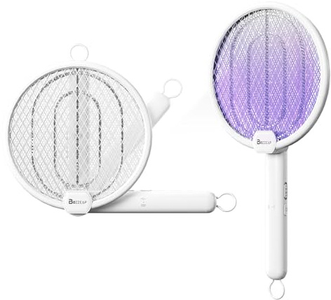 Buzzeap 2 in 1 Elektrische Fliegenklatsche, Hochspannung Faltbare USB-Aufladung Electric Fly Swatter mit UV Lichtfalle, elektronische fliegenklatsche für den Innen- und Außenbereich