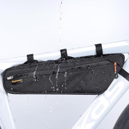 Kapsuen Fahrrad Rahmentasche 2,5 Liter Wasserdicht IPX6– Schmale Dreieckform mit Lackschutz für Gravelbike, MTB, Rennrad – Schnellmontage & 2 Reißverschluss-Taschen