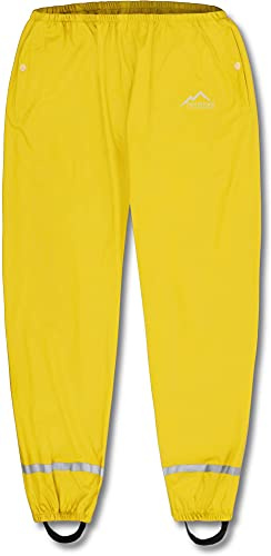 normani Regenhose für Jungen und Mädchen - Wasserdicht, Winddicht & Atmungsaktiv - Unisex ungefütterte Überziehhose Gelb 146