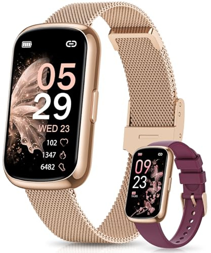 NAIXUES Smartwatch Damen, 1,47 Fitnessuhr Damen Menstruationszyklus/24H Pulsuhr/SpO2/Schlafmonitor, 24 Sportmodi, Nachricht, IP68 Wasserdicht Sportuhr, Fitness Tracker Schrittzähler Android iOS Gold