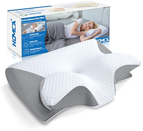 HOMCA 2 in 1 Ergonomisches Nackenkissen Kopfkissen Memory Foam Kissen für Rücken-, Seiten- und Bauchschläfer, 60x40x12/14cm, Grau