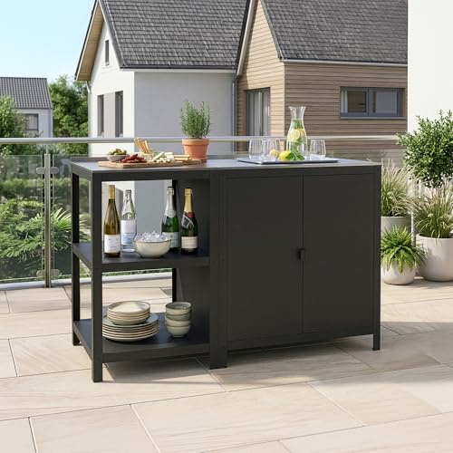 casa.pro Outdoorset Bolognano Gartenmöbelset Outdoor-Standregal und Outdoor-Schrank im Set Gartenschrank Gartenregal für Grill Möbelset für Drinnen und Draußen Schwarz matt