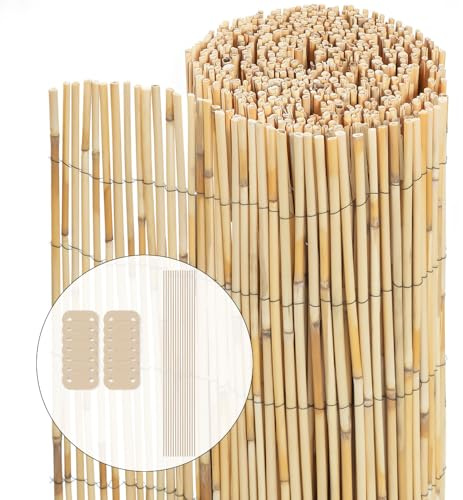 VOUNOT Schilfrohrmatte 90x600 cm, Schilfmatten Sichtschutz, Windschutz & Sonnenschutz, Schilfmatte für Garten, Balkon, Terrasse, Balkonsichtschutz, Gartensichtschutz