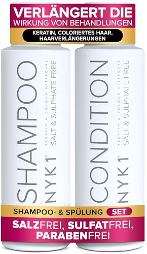 NYK1 Salz und Sulfatfreies Haar Shampoo und Conditioner Set | 500ml x2 | Reinigt Sanft, Pflegt & Schützt Extensions, Gefärbtes & Keratinbehandeltes Haar - Parabenfrei, Schonend & Beugt Haarbruch Vor
