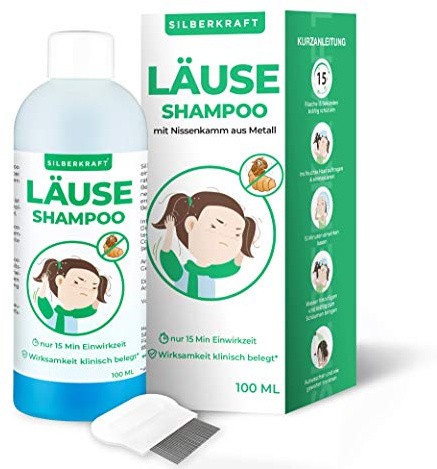 Silberkraft Shampoo gegen Läuse und Nissen Family, Medizinprodukt ab 6 Monate, mit Nissenkamm, 15 Min Einwirkzeit, für Kinder & Erwachsene, 100 ml
