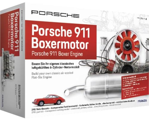 Franzis Porsche 911 Boxermotor, hochwertiger Modell-Bausatz des klassischen 6-Zylinder Motors, Maßstab 1:4, 290 Bauteile zum Stecken und Schrauben, inkl. Soundmodul, Anleitung und Begleitbuch PFS020