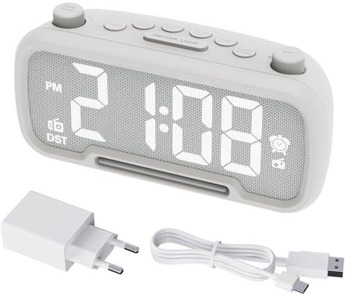 ROCAM Radiowecker mit Bluetooth 5.0, Digitaler Wecker und Uhrenradio mit FM Radio, warmem Nachtlicht, 20 Senderspeichern, Sleep Timer, Snooze, dimmbarem Display, USB-A/USB-C